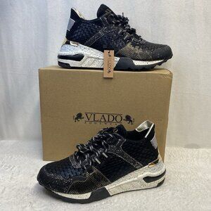 Vlado Footwear Cleo Lace-Up Sneakers Shoes Women Size 8 Black/Gold New IG-920W2G